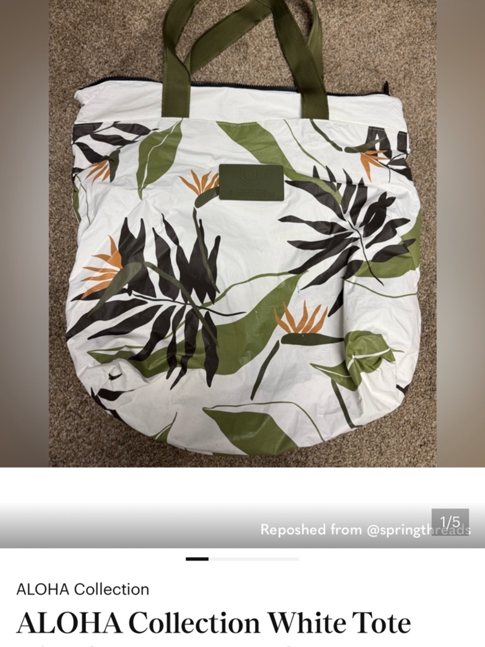 ALOHA Collection White Zip-Top Tote